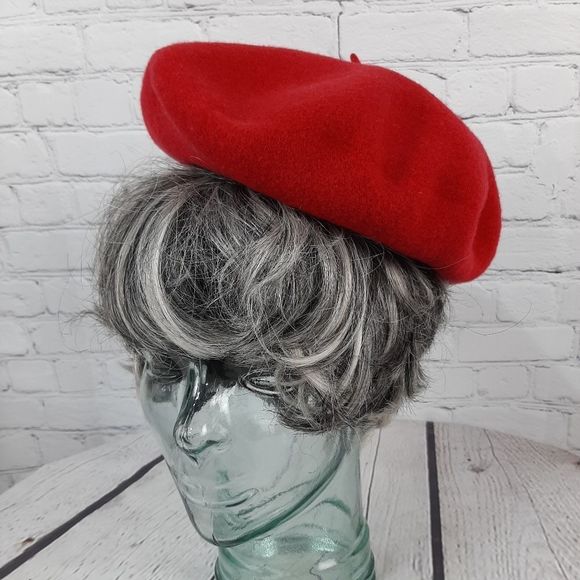 Vintage Thick Red Black Wool Reversible Beret Hat Stylish Retro Warm Cla… - Picture 4 of 7